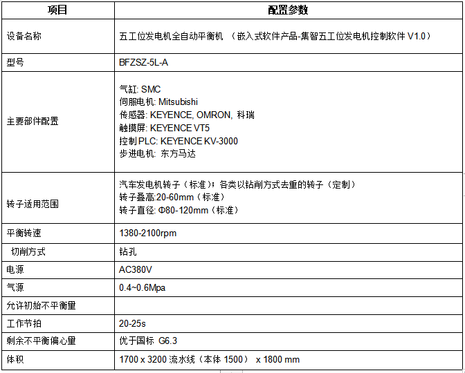 五工位發電機平衡機設備參數